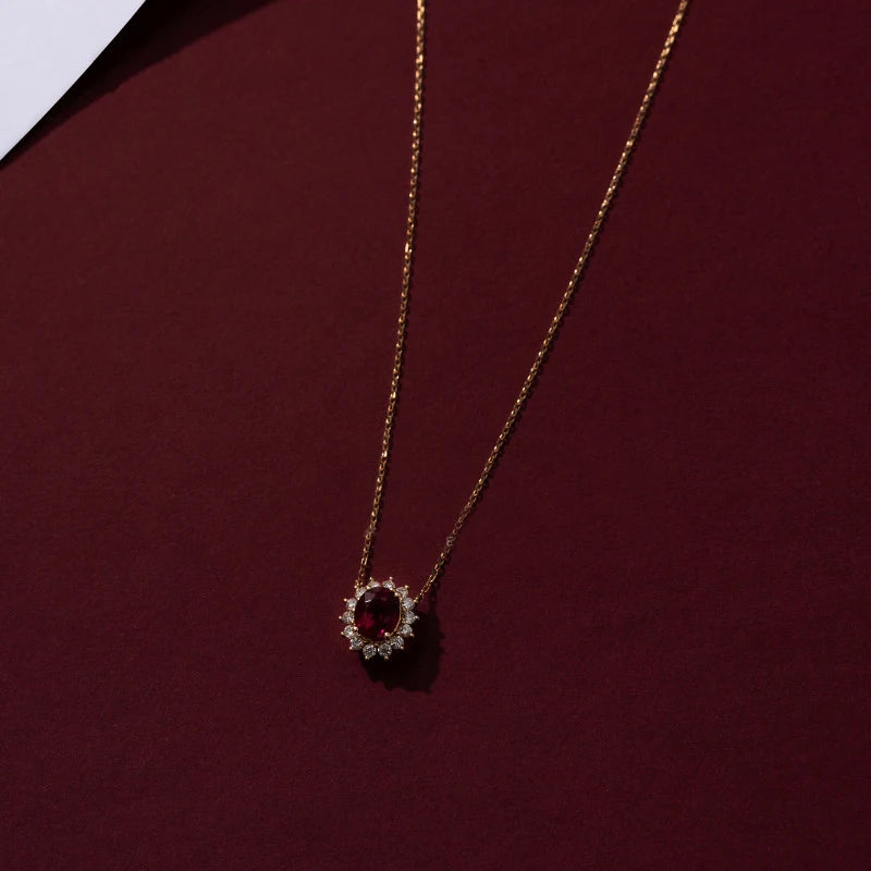 Ruby Color 18K Gold Plated Chain Necklace