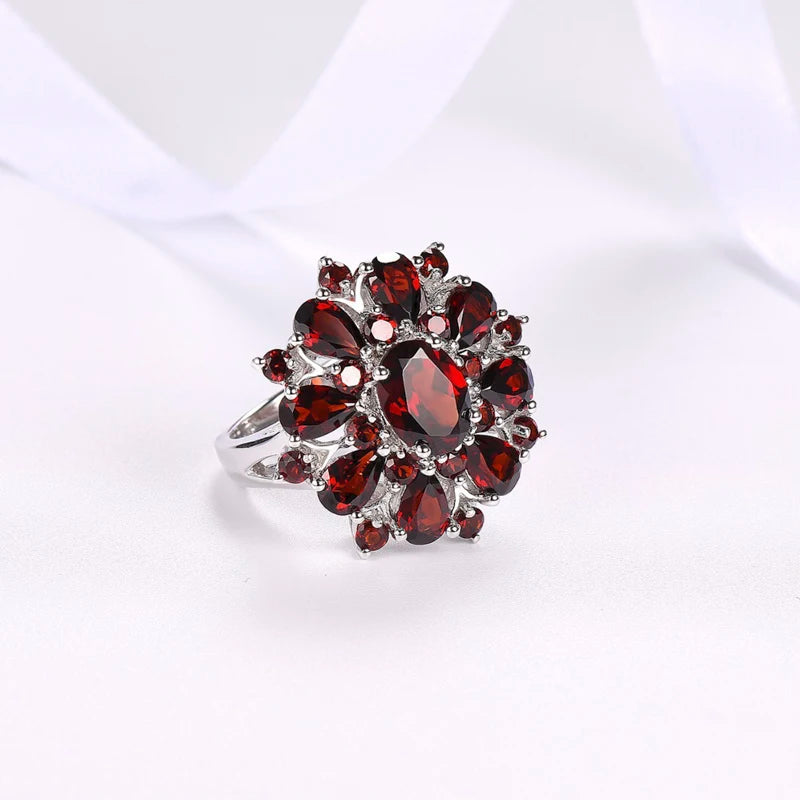 Multi-Cut Garnet Sterling Silver Cocktail Ring