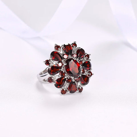 Multi-Cut Garnet Sterling Silver Cocktail Ring