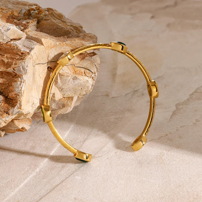 Stainless Steel Golden Hammered Emerald Olive Green Bracelets