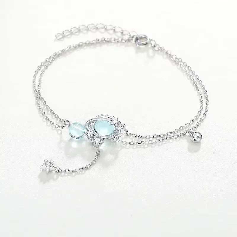 Aquamarine Crystal Encrusted Bracelet Elegant Feminine Trend Jewelry