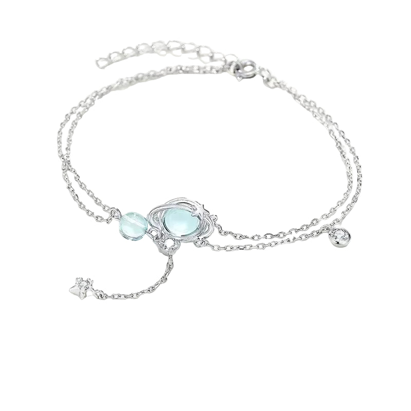 Aquamarine Crystal Encrusted Bracelet Elegant Feminine Trend Jewelry