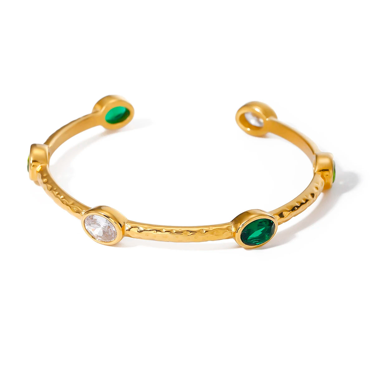 Stainless Steel Golden Hammered Emerald Olive Green Bracelets