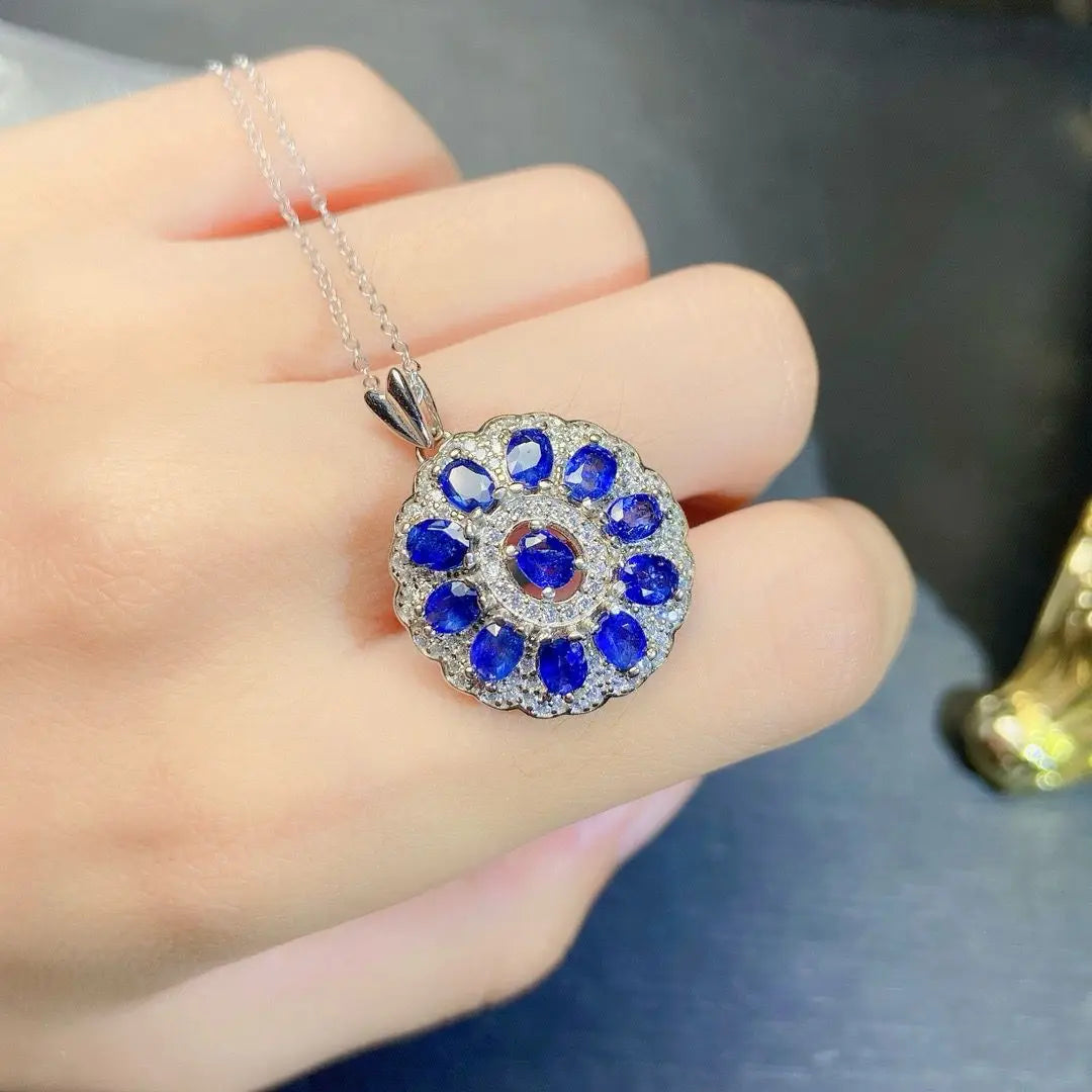 ZECAA 925 Blue Sapphire Jewelry Woman Sapphire Pendant Neckalce With Natural Blue Sapphire 3*4mm S925 Silver Blue Sapphire Lady Pendant