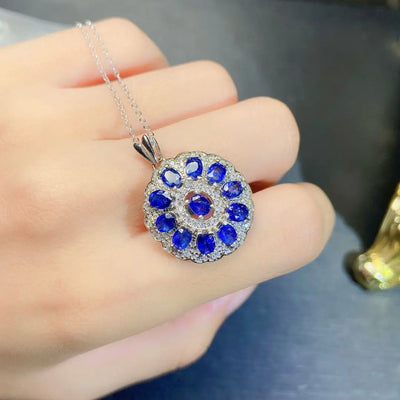 ZECAA 925 Blue Sapphire Jewelry Woman Sapphire Pendant Neckalce With Natural Blue Sapphire 3*4mm S925 Silver Blue Sapphire Lady Pendant