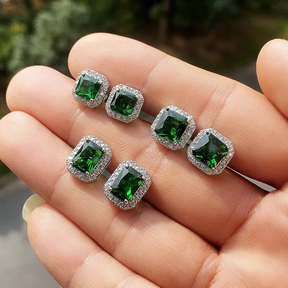 Square Emerald Crystal Earrings