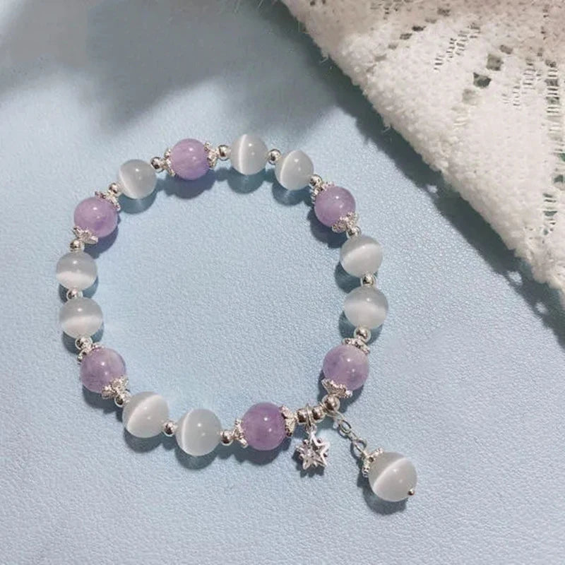 Jewelry Women's New Moonlight Crystal Bracelet Opal Aquamarine Light Luxury Leaf Elastic Bracelet