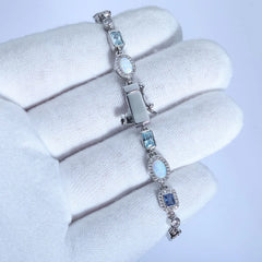 Women's New Blue Diamond Bracelet Geometric Circular Chain Colorful Opal Sparkling Accessories Holiday Gift