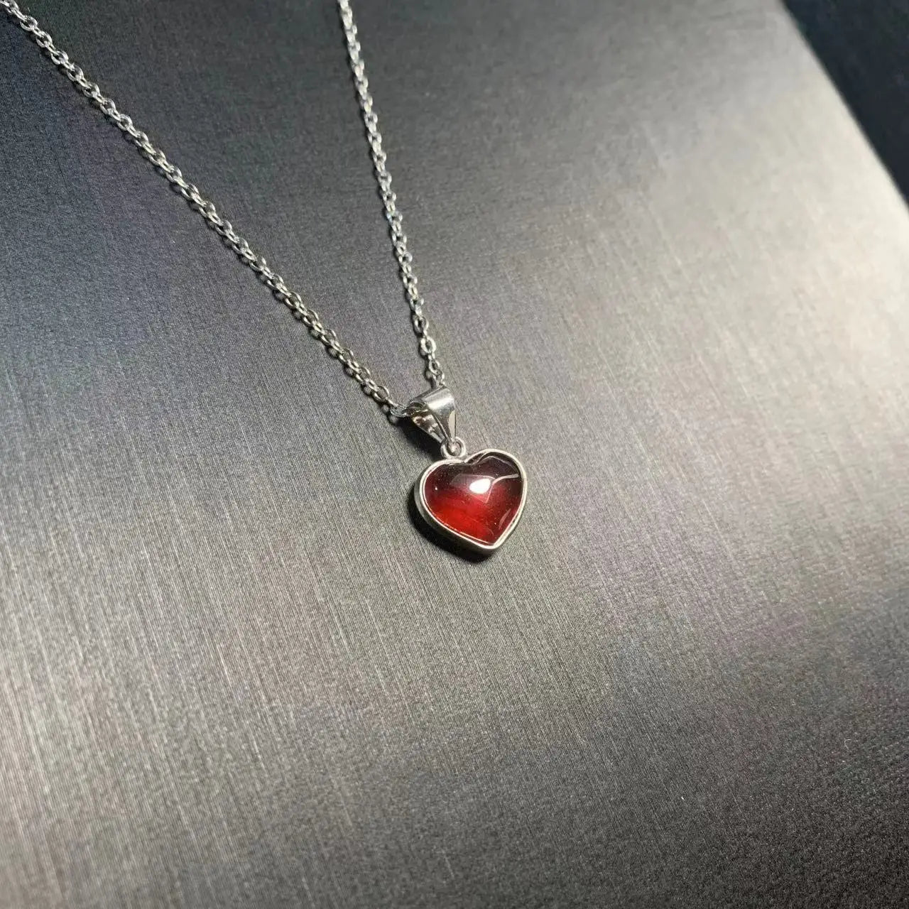 Mini Heart: Bezel Set Garnet Birthstone Pendant