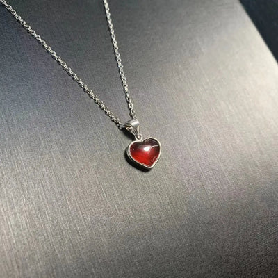 Mini Heart: Bezel Set Garnet Birthstone Pendant