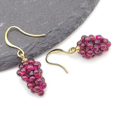 Gold-Dipped Garnet Grape Cluster Dangle Earrings