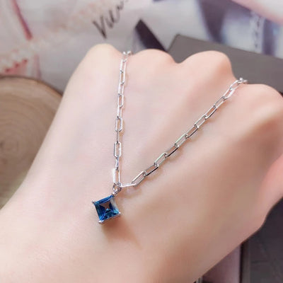 Pure London Blue Topaz Pendant for Daily Wear 5mm 0.6ct VVS Natural Topaz Necklace Pendant 925 Silver Gemstone Jewelry