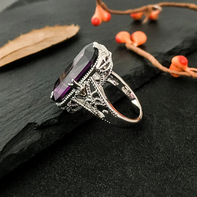 Emerald-Cut Amethyst Sterling Silver Ring for Women