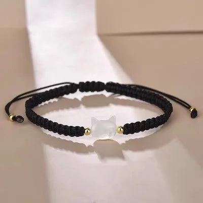 1pair Natural Moonstone Obsidian Bracelets Fidget Bracelet Handmade Couple Cute Black White Cat Bracelet Accessories Jewelry