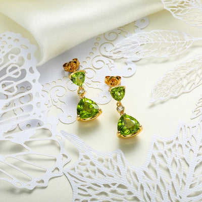 GZ ZONGFA Genuine 925 Sterling Silve Natural Peridot Drop Earrings for Women Triangle 7ct Gem 14K Gold Plated Fine Jewelry
