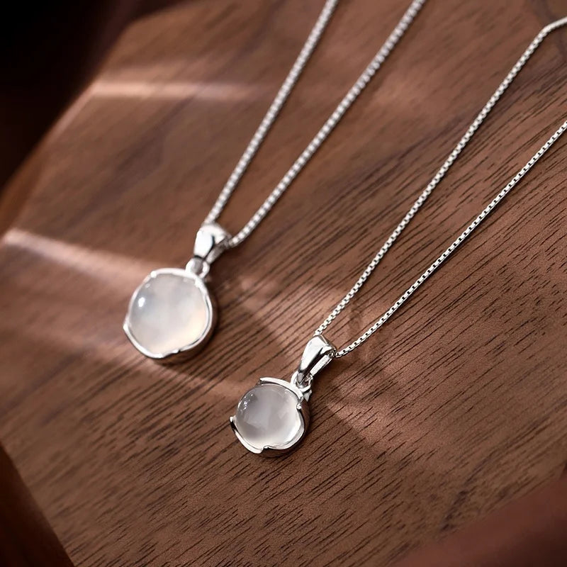 Silver Plated White Moonstone Pendant Necklace