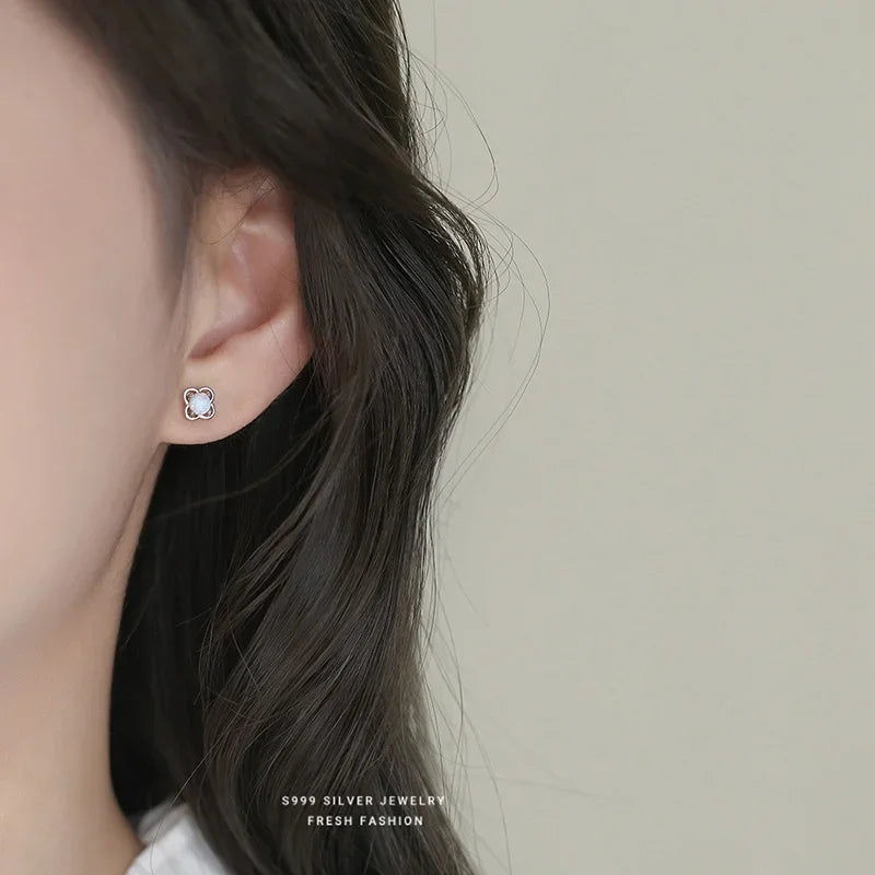 INZATT Real 925 Sterling Silver Opal Flower Mini Stud Earrings For Women Party OL Fine Jewelry Exquisite Accessories Gift