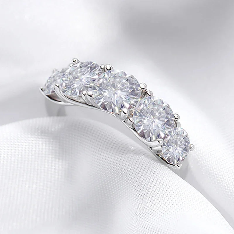 Moissanite Rings for Women 5 Stones Sparkling Diamond Wedding Band S925 Sterling Silver Jewelry GRA