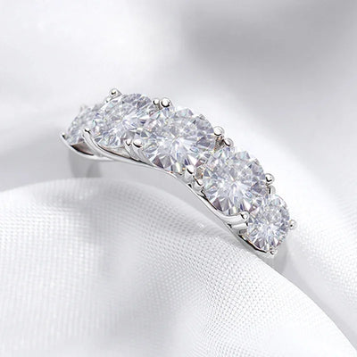 S925 Brilliant-Cut 5 Stones Diamond Wedding Ring
