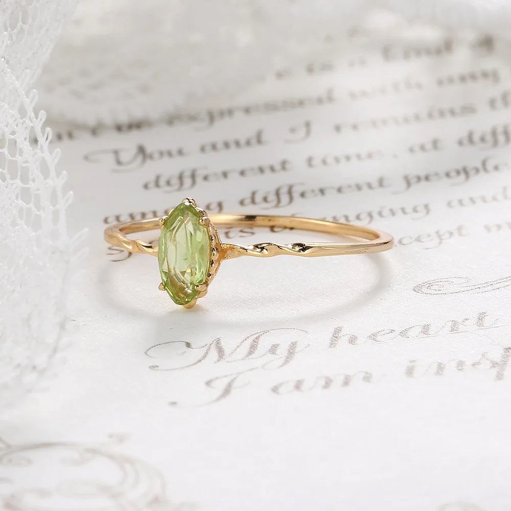 LAMOON August Birthstone Natrual Peridot Ring For Women Gemstone Ring 925 Sterling Silver Gold Plated Fine Jewelry Accessories
