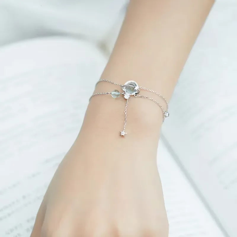 Aquamarine Crystal Encrusted Bracelet Elegant Feminine Trend Jewelry