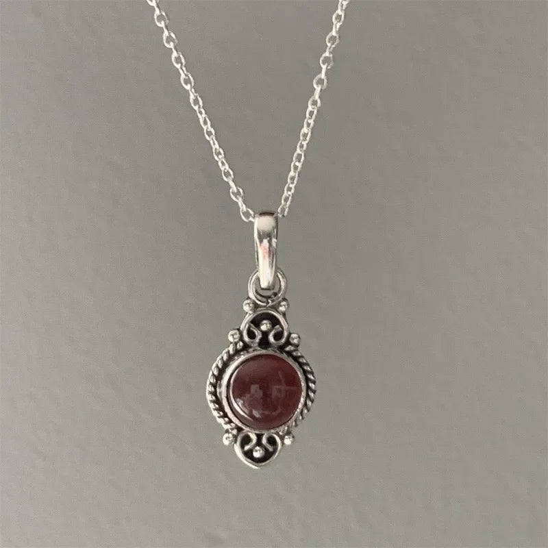 Vintage Bohemian Garnet Pendant Necklace