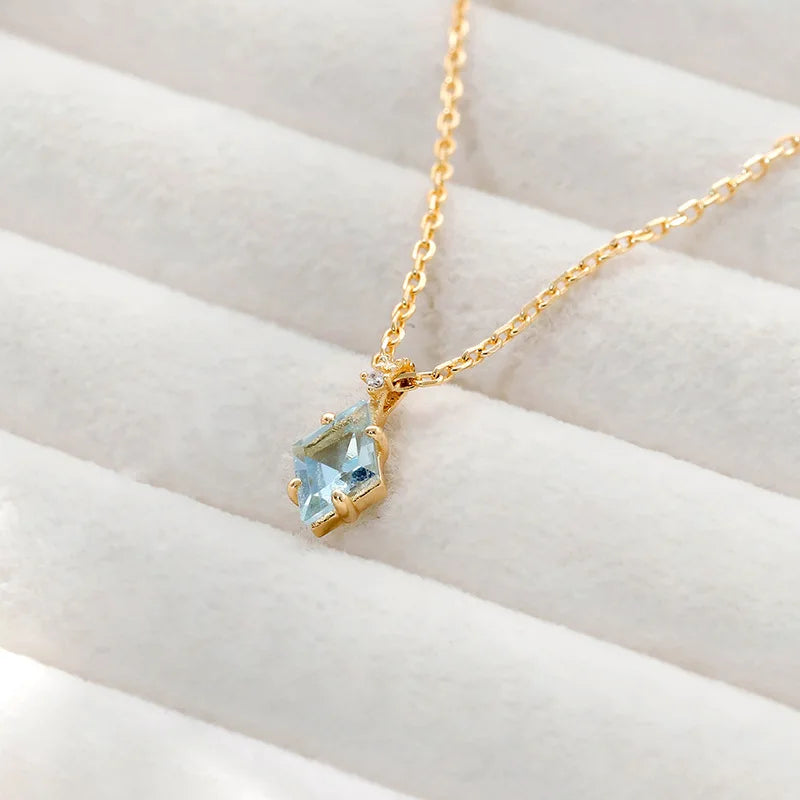 LAMOON Elegant Rhomboid Natrual Sky Blue Topaz Gemstone Pendant Necklace For Women 925 Sterling Silver Gold Plated Fine Jewelry