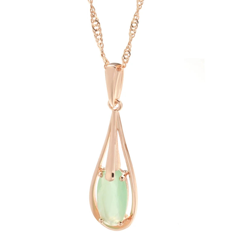 Green Emerald Drop Pendant Necklace For Women
