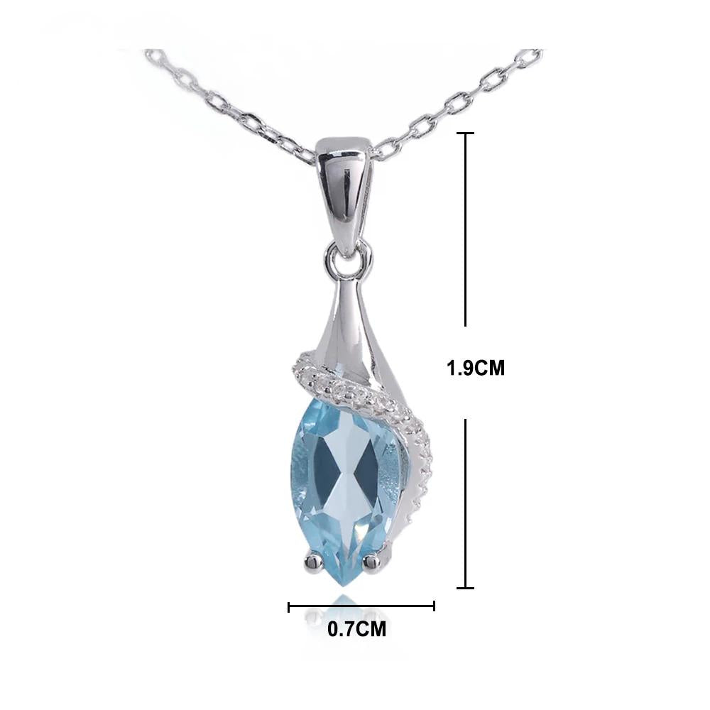 Women's 925 Sterling Silver Natural Sky Blue Topaz Pendant Necklace Fine Jewelry for Party Birthday Gift Daily Wear