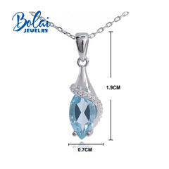 Women's 925 Sterling Silver Natural Sky Blue Topaz Pendant Necklace Fine Jewelry for Party Birthday Gift Daily Wear