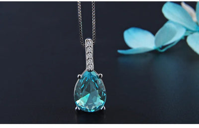 Pure Natural Blue Topaz Pendant Necklace
