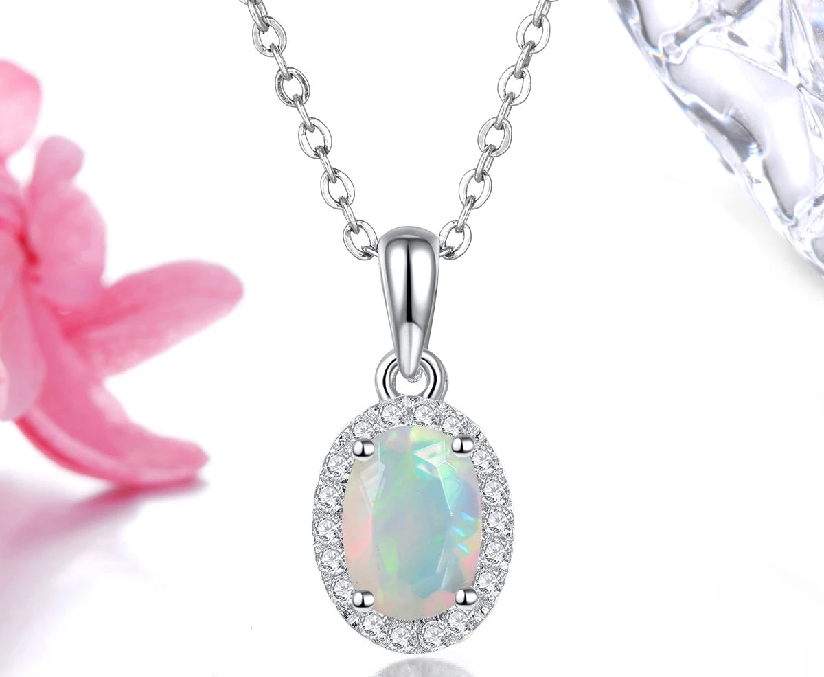 Natural Opal Sterling Silver Pendants 0.4 Carats Genuine Gemstone Women Classic Fine Jewelrys S925 Daily Style Birthday Gifts