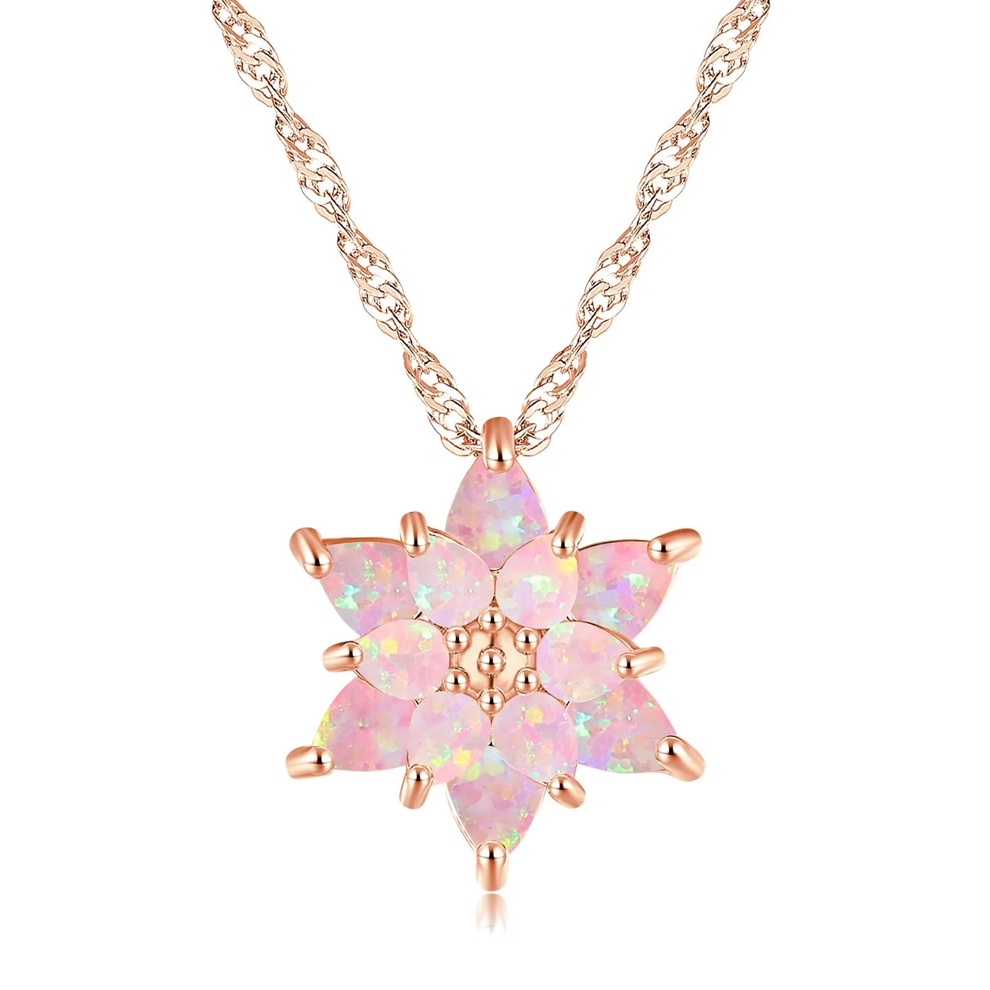 CiNily Delicate Flower Shaped Fire Opal Pendant Necklace Rose Gold Plated Trendy Jewelry Gifts for Women Girls(with Chain)