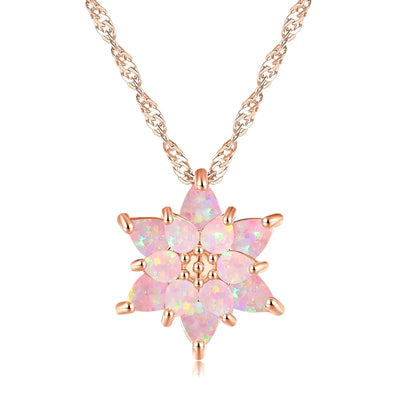 CiNily Delicate Flower Shaped Fire Opal Pendant Necklace Rose Gold Plated Trendy Jewelry Gifts for Women Girls(with Chain)