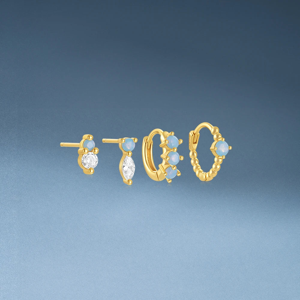 CANNER 1 Set Blue Opal Horse Eye Zircon Stud Earrings For Women 925 Sterling Silver Minimalism Ins Hoop Earrings Fine Jewelry