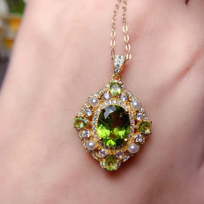 Pendant 925 Sterling Silver Natural Peridot women's Fire Color Super Good Free Shipping Jewelry Certified Jewelry Boutique