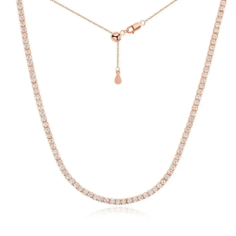 Adjustable Diamond Tennis Necklace, Rose Gold Gift for Aries