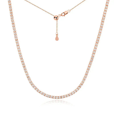 Adjustable Diamond Tennis Necklace, Rose Gold Gift for Aries