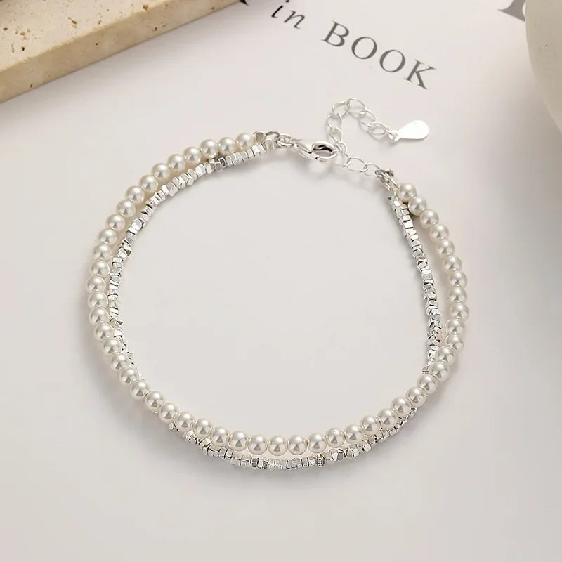 New 925 Sterling Silver Bracelet Pearls Knots Bracelet for Women Fashion Heart Pearls Bracelet  Luxury Jewelry Accessories Gift