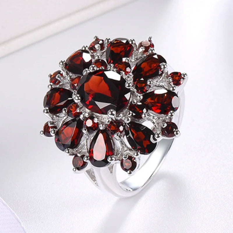 Multi-Cut Garnet Sterling Silver Cocktail Ring
