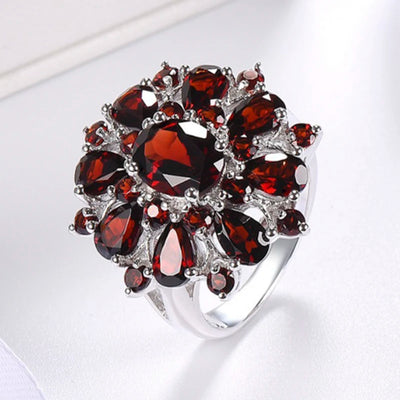 Multi-Cut Garnet Sterling Silver Cocktail Ring