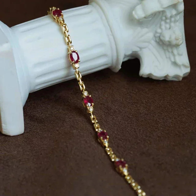 Silver Inlaid Ruby Diamond Bracelet
