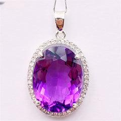 Natural Oval Amethyst Pendant Large Grain Gem Women's Necklace Pendant S925 Sterling Silver Inlaid with Japan and South Korea