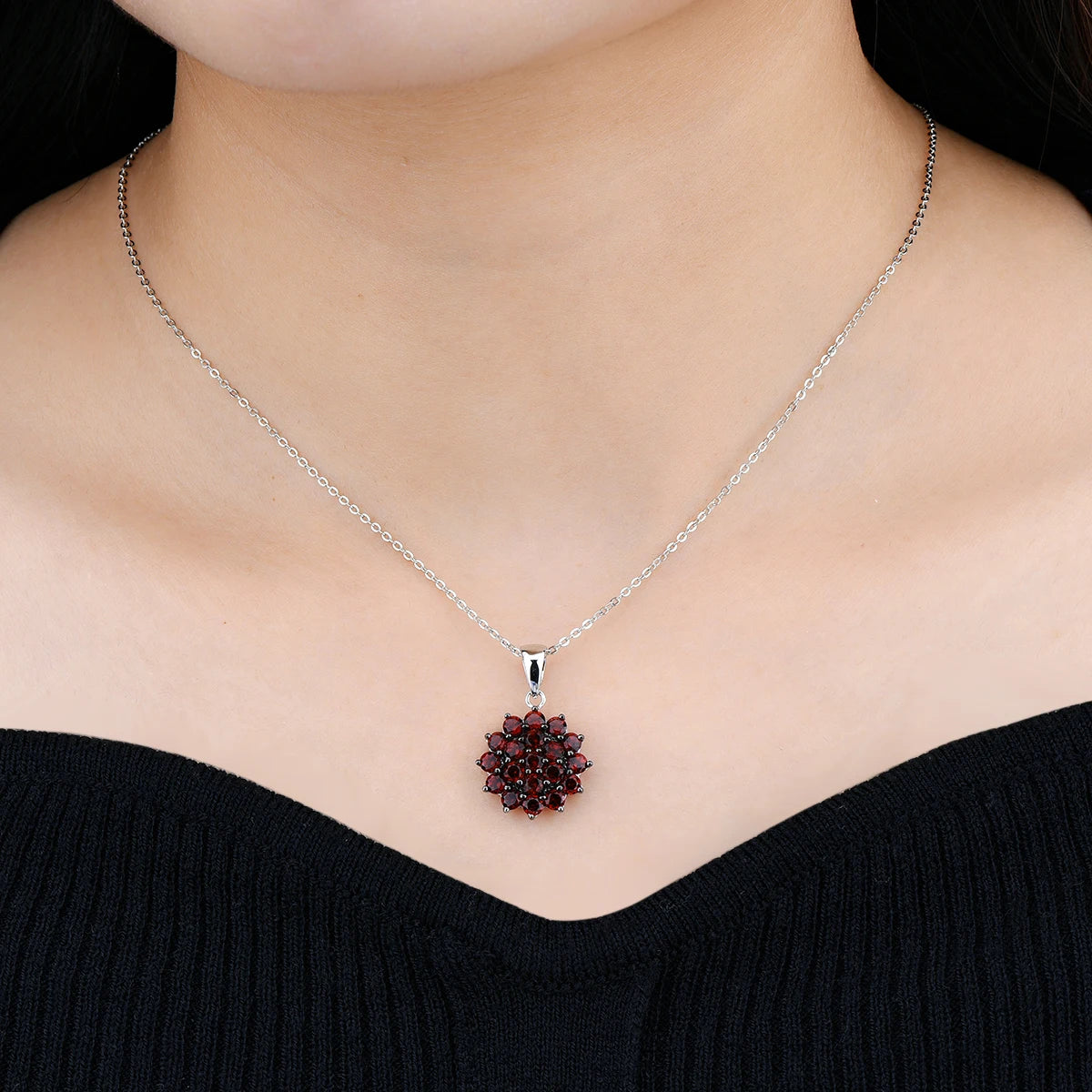 Natural Sterling Silver Pendant Necklace of Garnet Birthstone