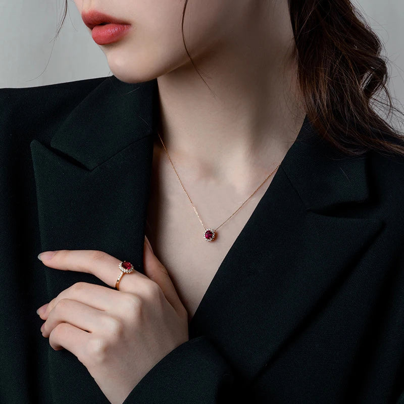 Metiseko 925 Sterling Silver Ruby Colour Ring Garnet Red Retro Elegant Queen's Ring Waterproof for Women Party Drop Shipping