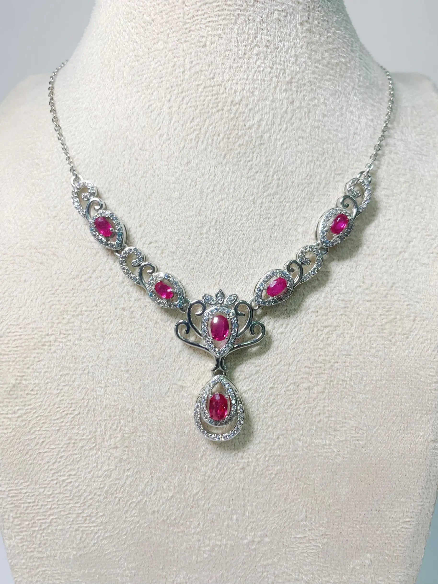 ZECAA 925 Jewelry Woman Ruby Necklace Pendant With Natural Ruby Gemstone 4*6mm S925 Silver Woman Ruby Necklace Pendant