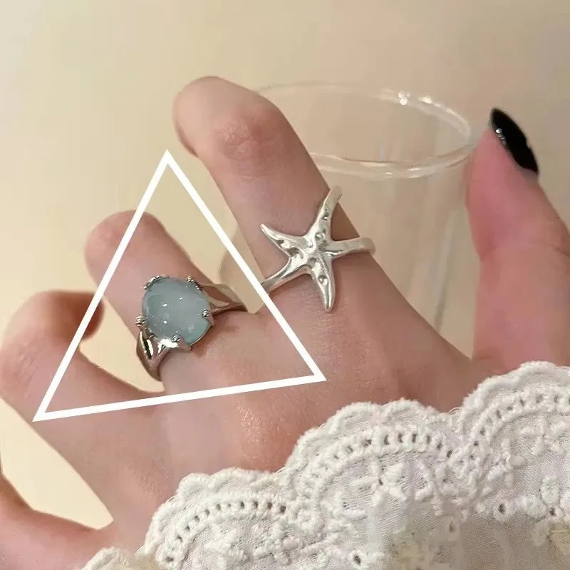 PANJBJ 925 Sterling Silve Moonstone Irregular Ring for Women Party Gift Adjustabler Personality Korean Dropshipping