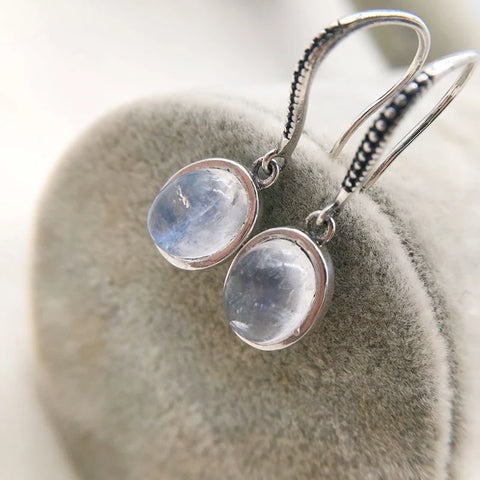 Vintage 925 Sterling Silver Moonstone Drop Earrings