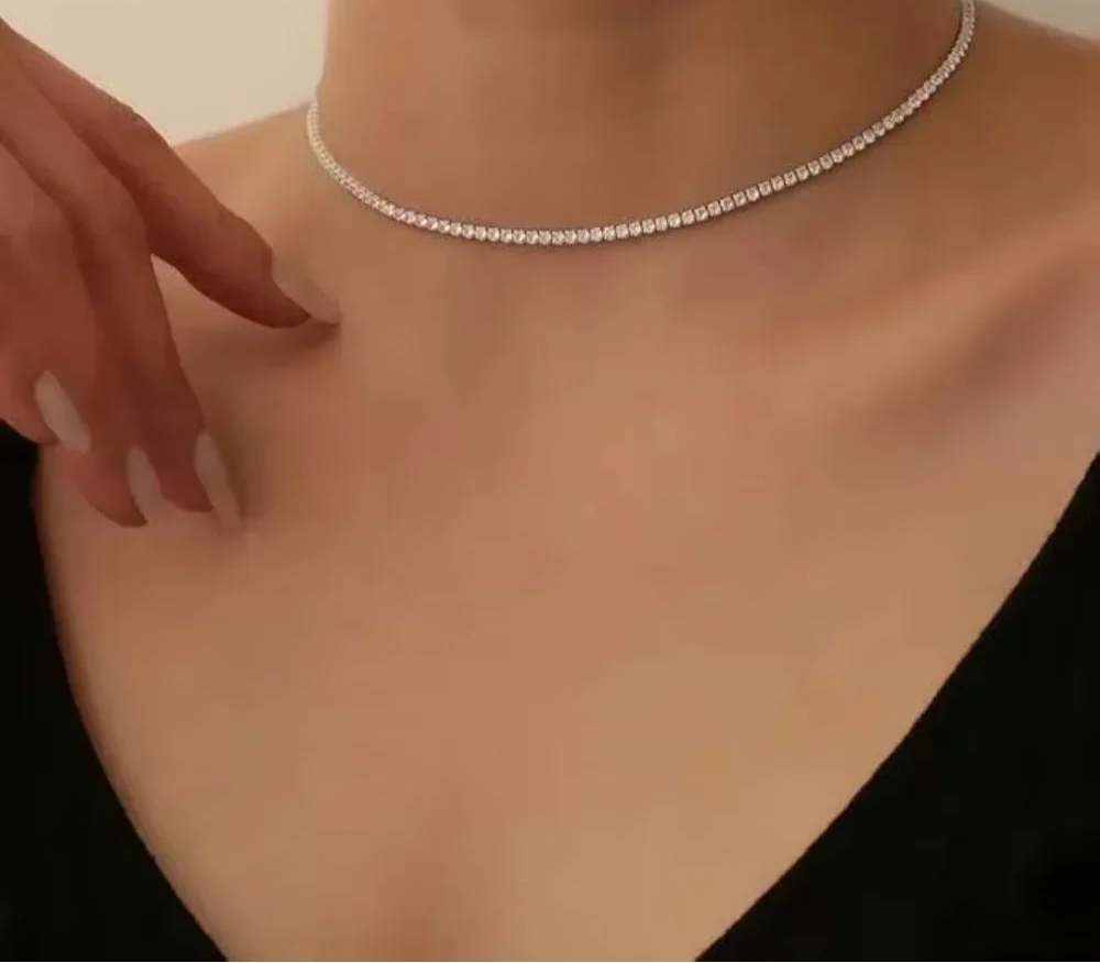 Adjustable Diamond Tennis Necklace, Rose Gold Gift for Aries