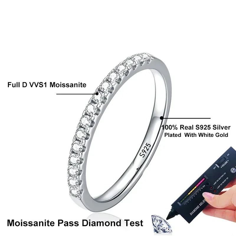 Sterling Silver with White Gold Plated Lab Diamond Eternity Band Engagement Wedding Rings for Women